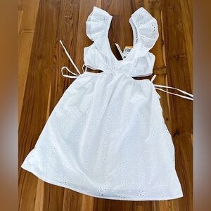 Juniors Eyelet Ruffled‎ Cutout Flatter Sleeves Dress Size S White